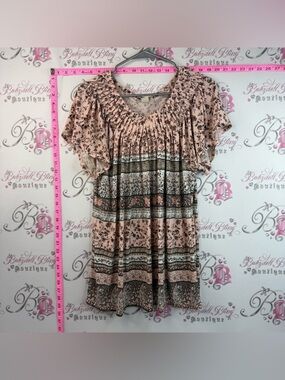 Style & Co. T-shirt flowy cinch details Pink Floral Pleated Peasant Tunic